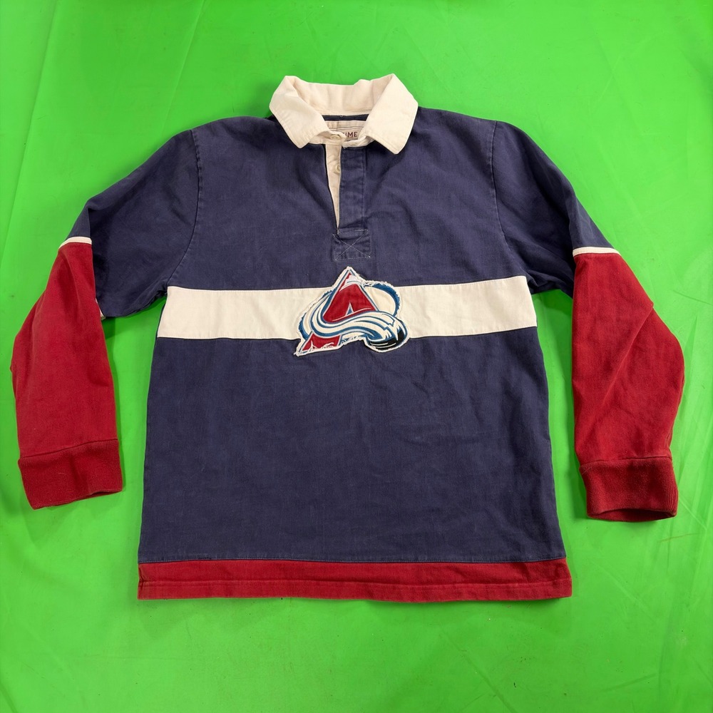 Colorado Avalanche Old Time Hockey Rugby Polo Mens L Colorblock Distressed Shirt